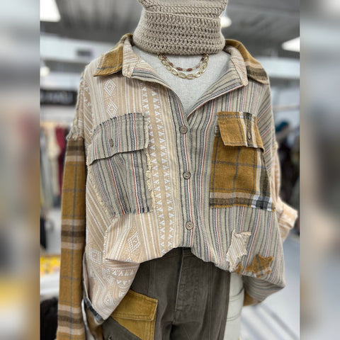 Plaid button shirt with fabric stars on the back