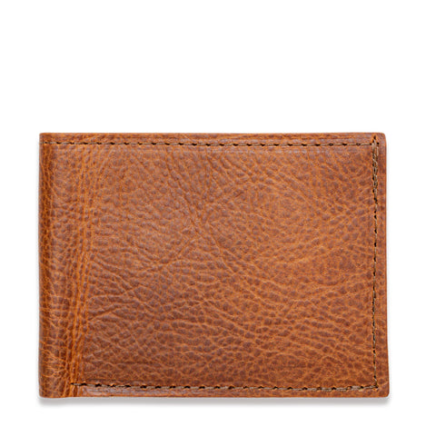 Heritage brown bison leather billfold wallet, closed