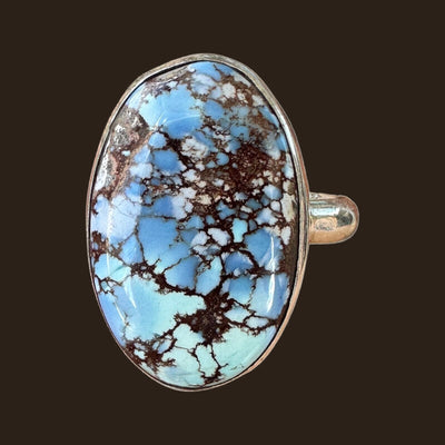 Golden Hills Turquoise Ring in Sterling Silver, Size 7, shown on an espresso background