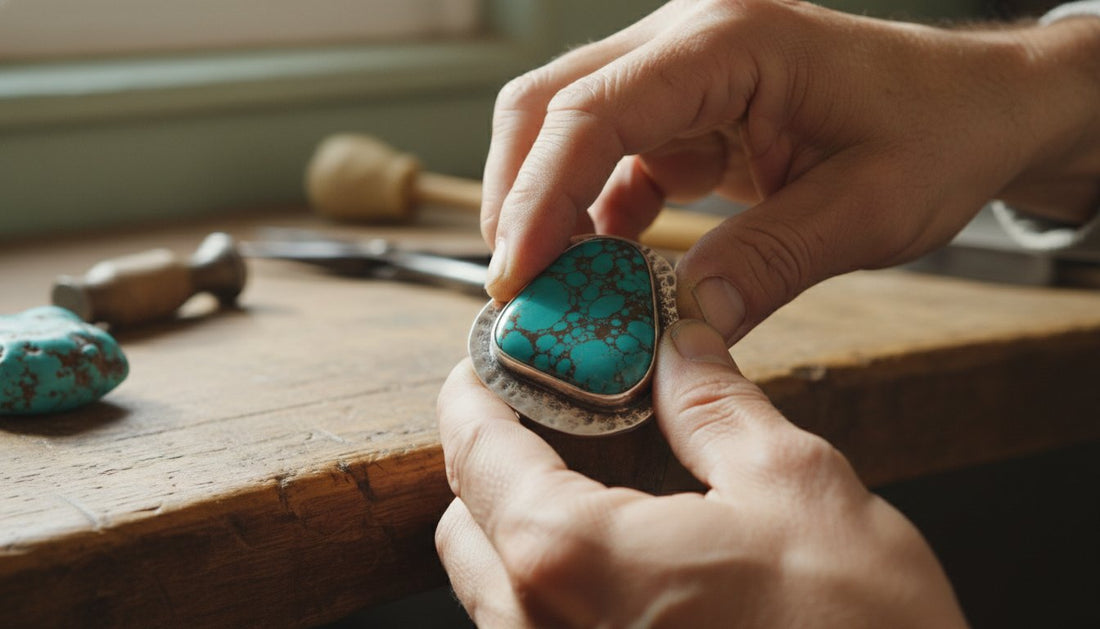 Large turquoise ring selection and the artisan lapidary process
