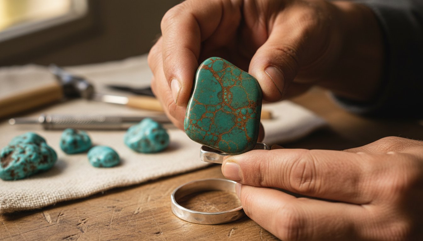 Turquoise stones define the character of handcrafted Southwestern jewelry