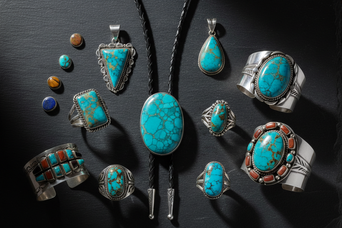 Sterling silver and turquoise jewelry for men, handcrafted by Navajo and southwestern artisans