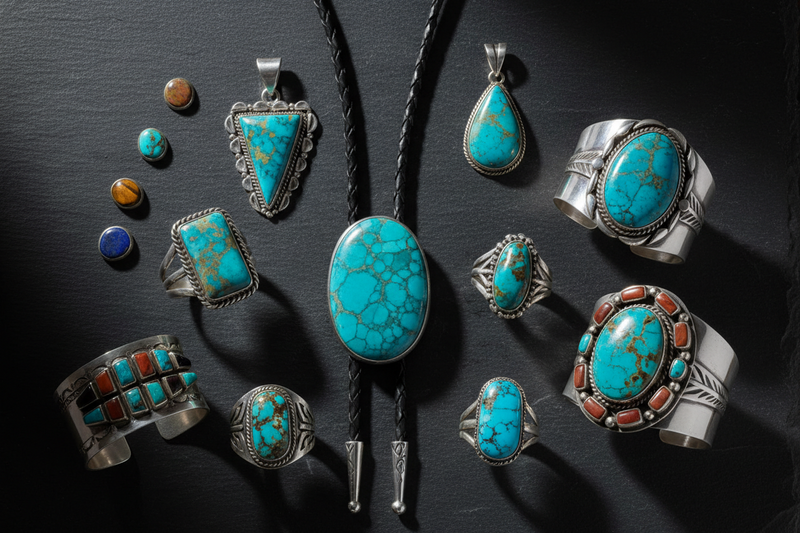 Sterling silver and turquoise jewelry for men, handcrafted by Navajo and southwestern artisans