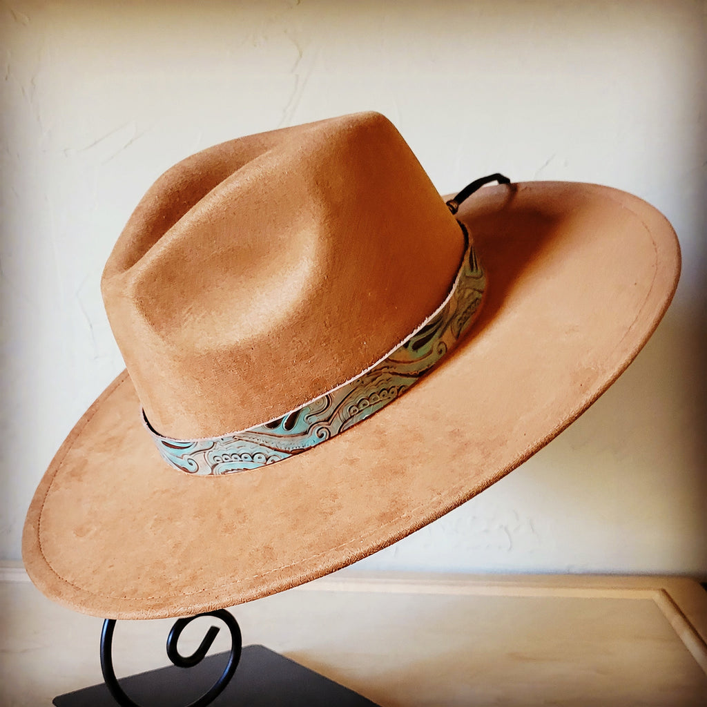 Napolis turquoise and brown embossed leather hat band