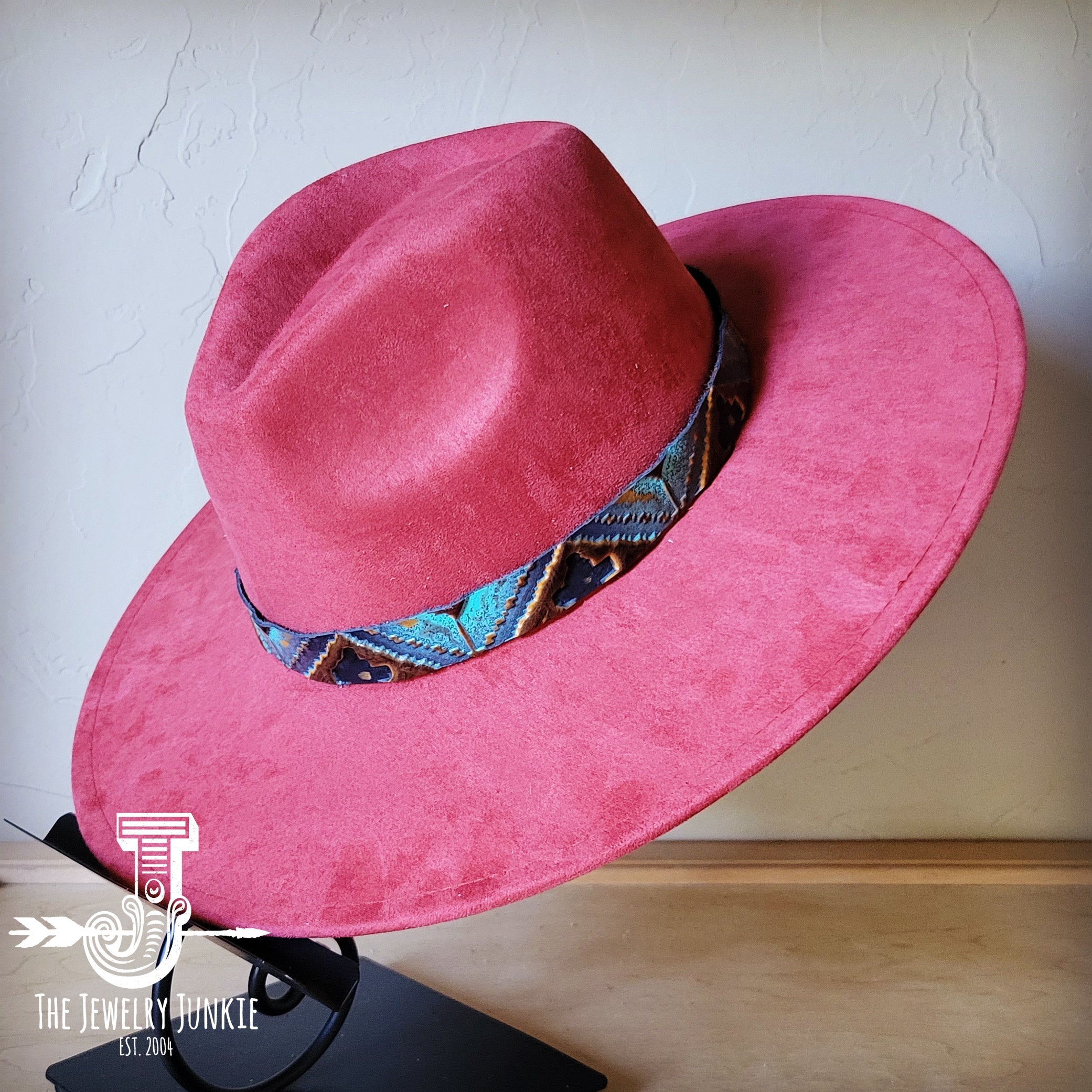 Blue Navajo Embossed Leather Hat Band