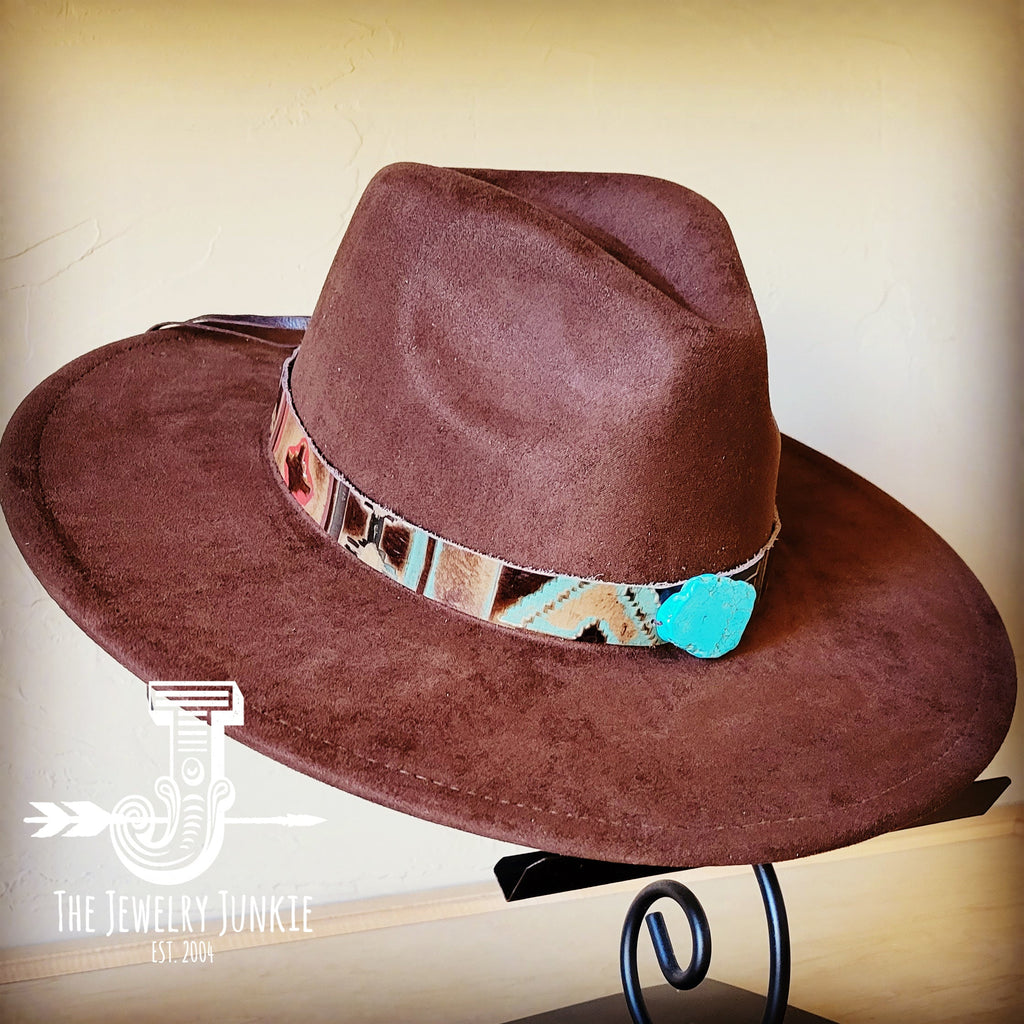 Navajo embossed leather hat band set with a turquoise slab