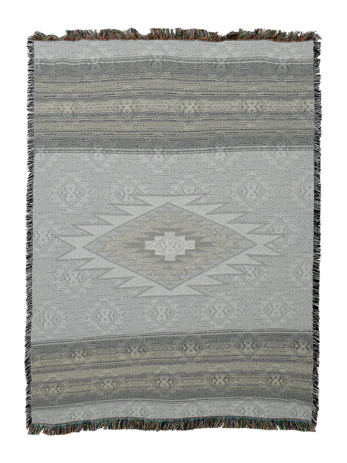 Southwest Diamond cotton throw in the Grey colorway, a tonal all grey weave with subtly darker bands and a faint centered diamond