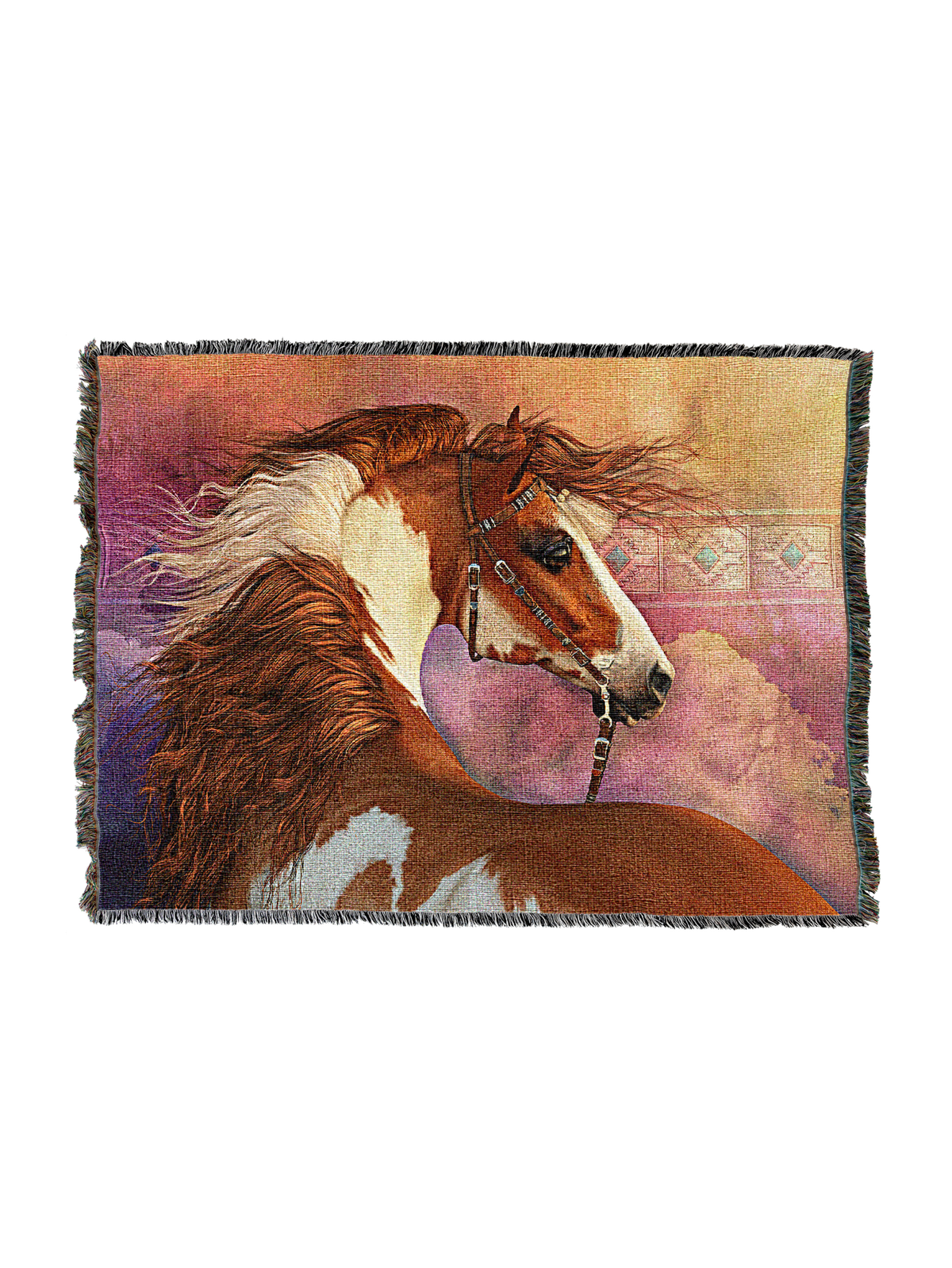 Heart of the West cotton tapestry throw in size XL, the same paint horse image woven on the larger throw