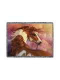 Heart of the West cotton tapestry throw in size L, a chestnut and white paint horse with a blowing mane against a pink and violet sky