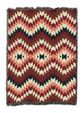 Sandy cotton throw in the Deep Teal colorway, a soft flame stitch zigzag of dusty rose and brick through cream over a dark teal base