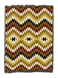 Torched Earth cotton throw blanket in a flame stitch zigzag of olive, gold and chartreuse through cream with deep burgundy anchoring each peak