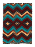 Desert Oasis cotton throw blanket in an allover flame stitch zigzag of teal, deep red, tan and cream