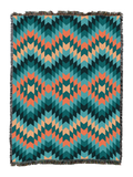 Cactus Blooming cotton throw blanket in a bright flame stitch zigzag of turquoise and coral on cream