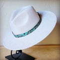 Turquoise cowboy embossed leather hat band, additional view