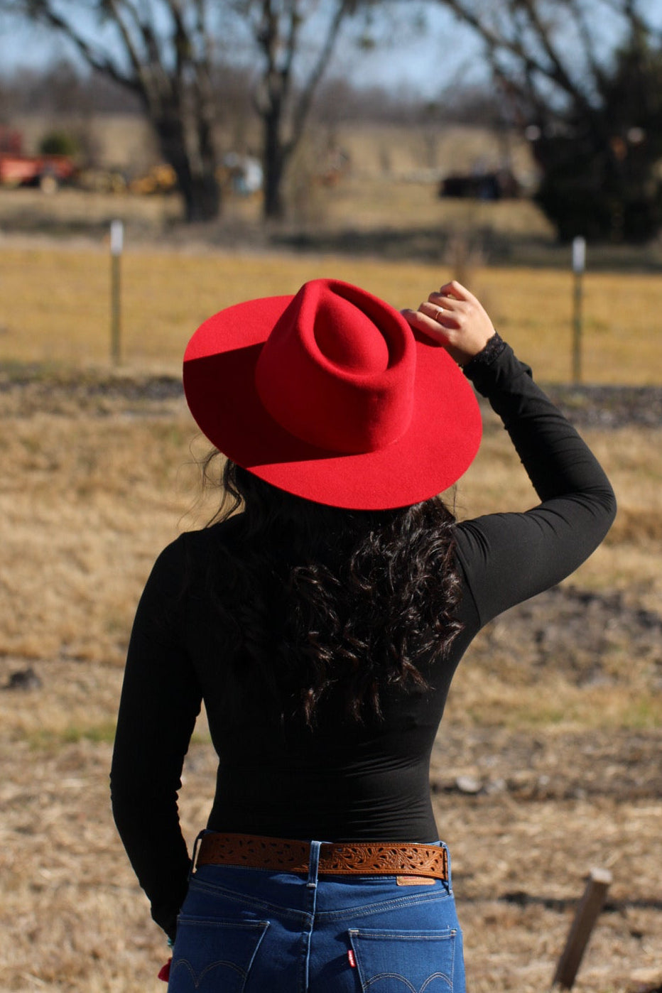 Red Rowan merino wool rancher hat, additional view