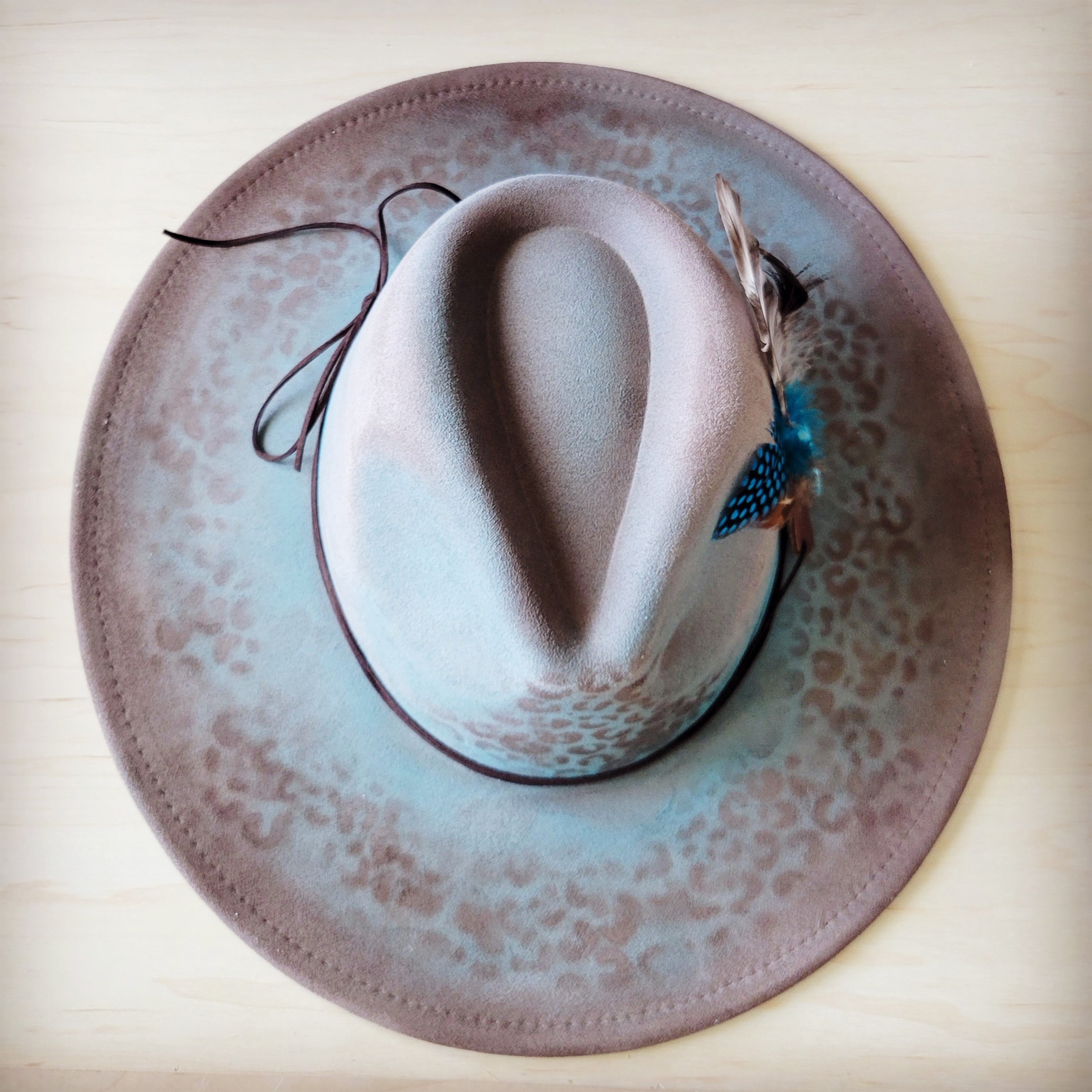 Hand-Painted Leopard Boho Western Cowgirl Hat and Band in Turquoise Brown