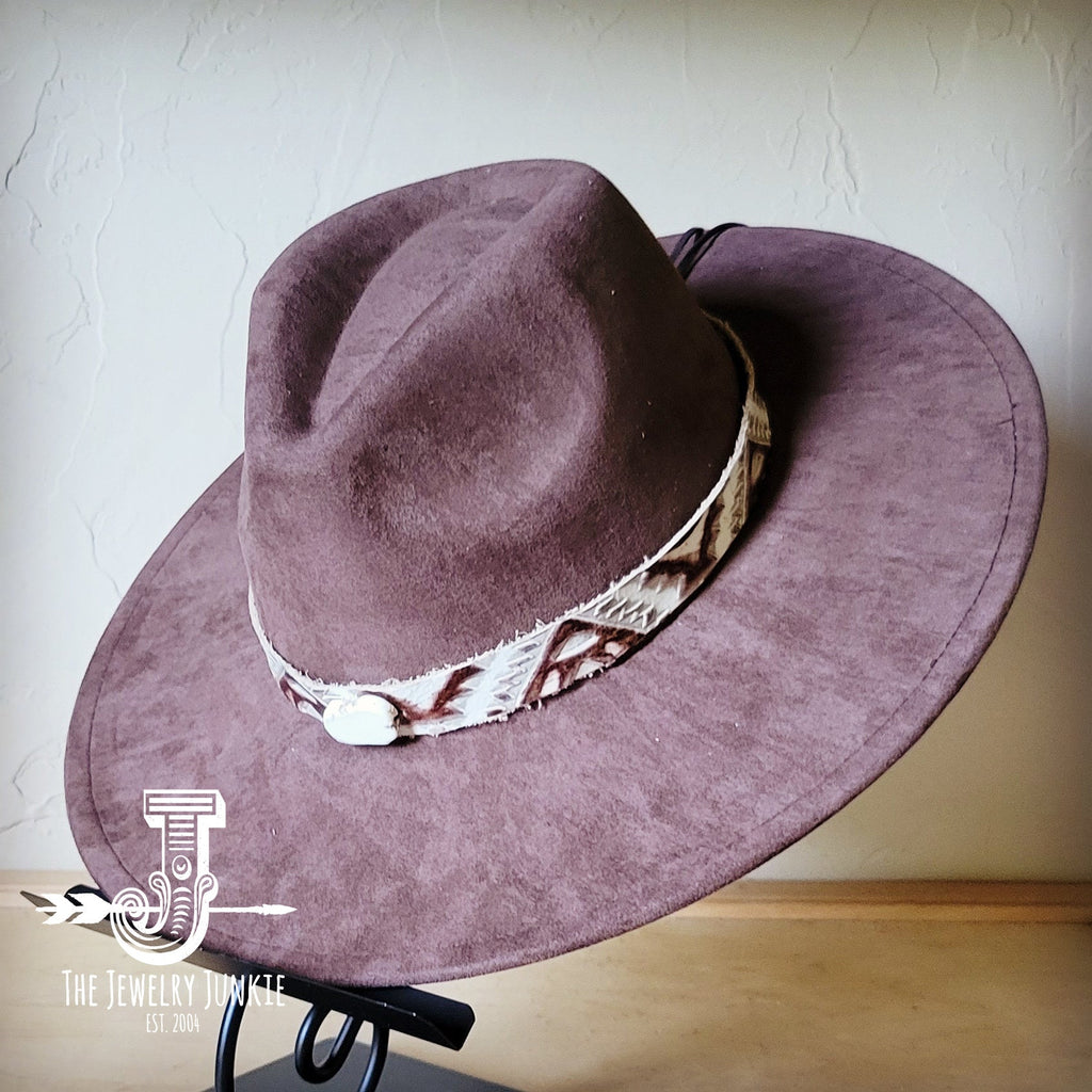 Gold Aztec embossed leather hat band with a white turquoise slab