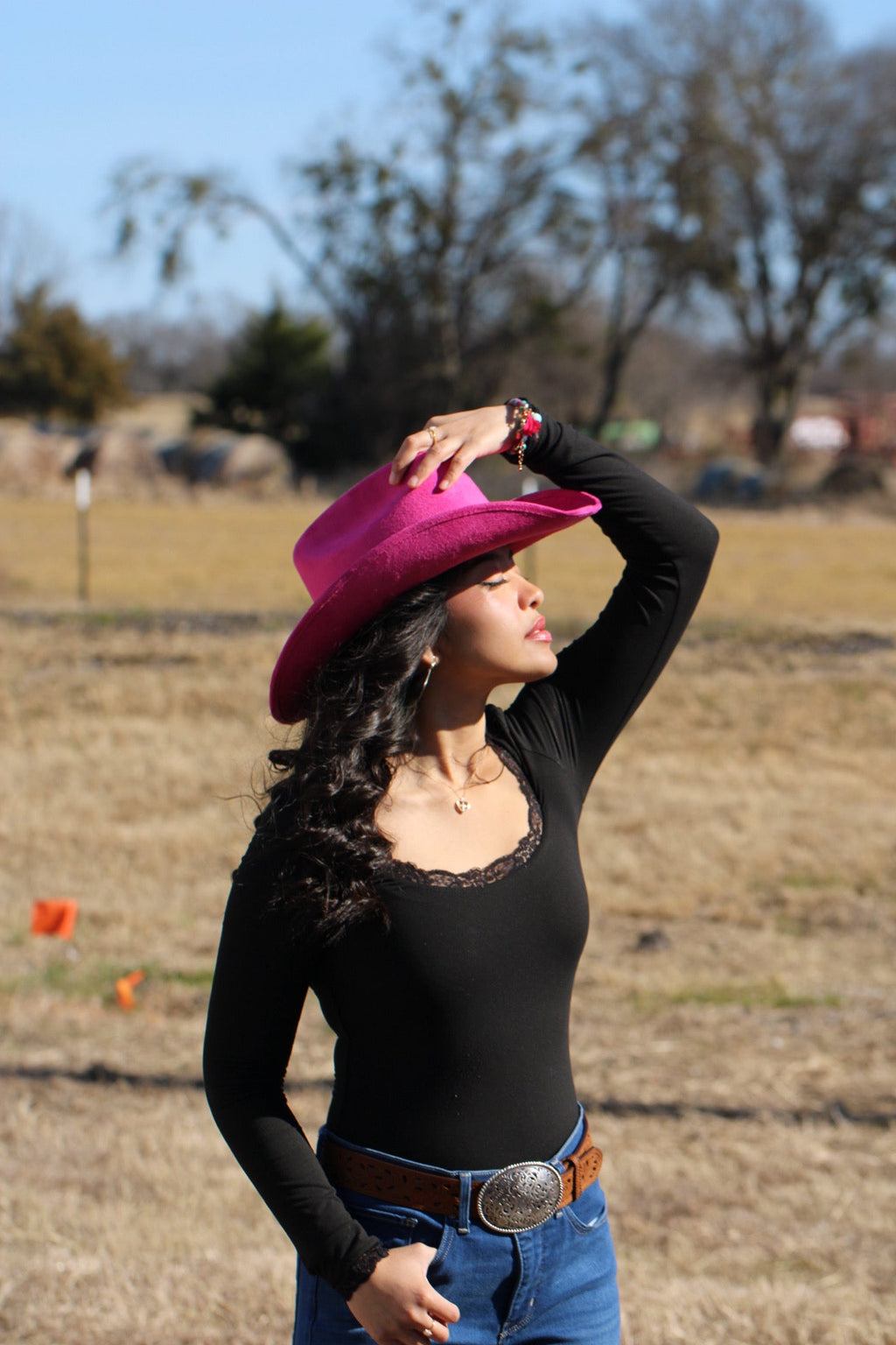 Magenta Durango vegan suede cowboy hat, additional view