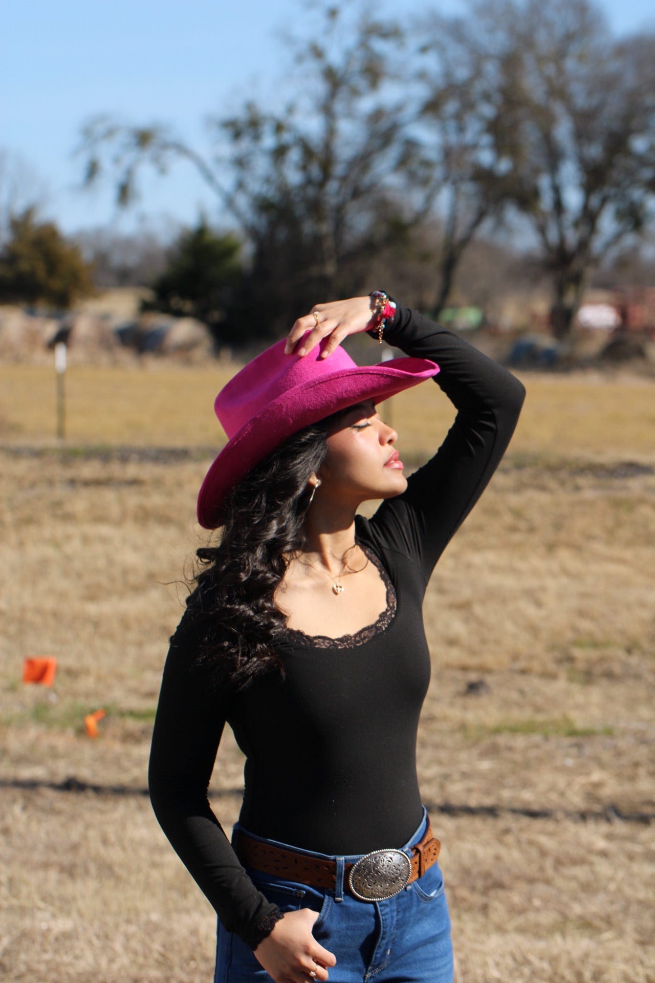 Magenta Durango vegan suede cowboy hat, additional view