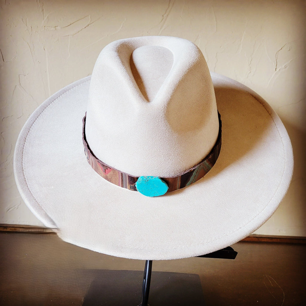 Turquoise Navajo Leather Band with Turquoise Slab, Plus Choice of Boho Hat