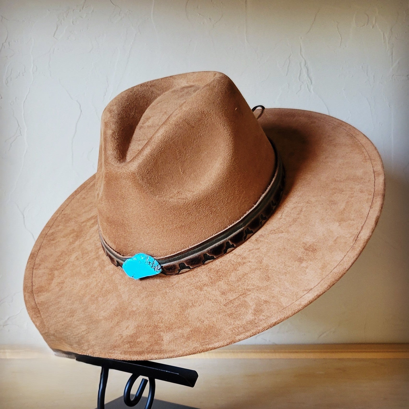 Turquoise Navajo Leather Band with Turquoise Slab, Plus Choice of Boho Hat