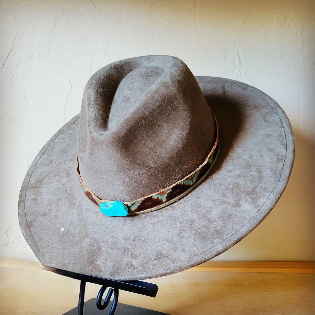 Turquoise Navajo Leather Band with Turquoise Slab, Plus Choice of Boho Hat