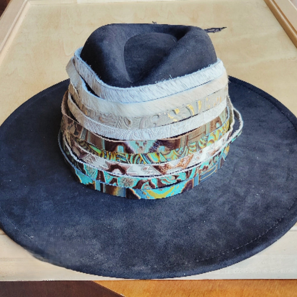 Tan Steer Embossed Leather Hat Band with Turquoise