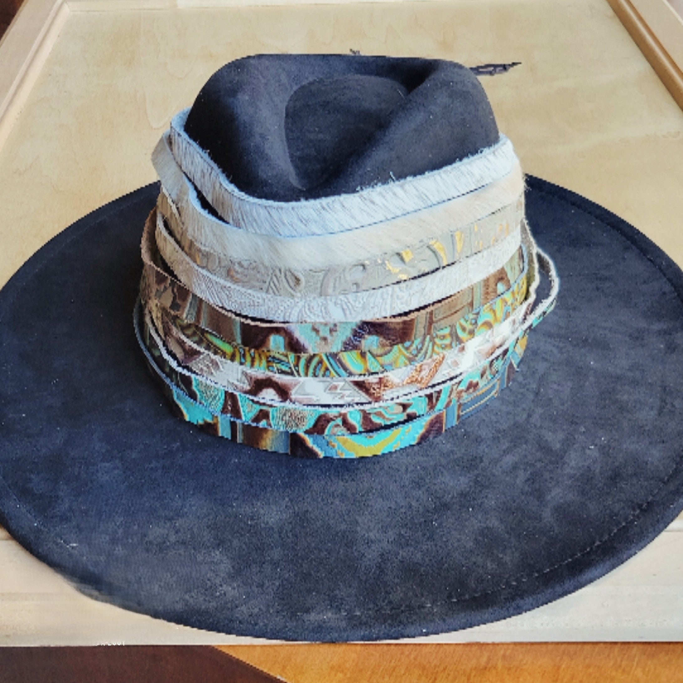 Tan Steer Embossed Leather Hat Band with Turquoise