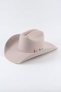 Desert sand Wren merino wool cowboy hat with a cattleman crown, three quarter view on a white background