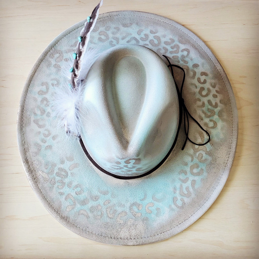 Hand-Painted Leopard Boho Western Cowgirl Hat and Band in Mint