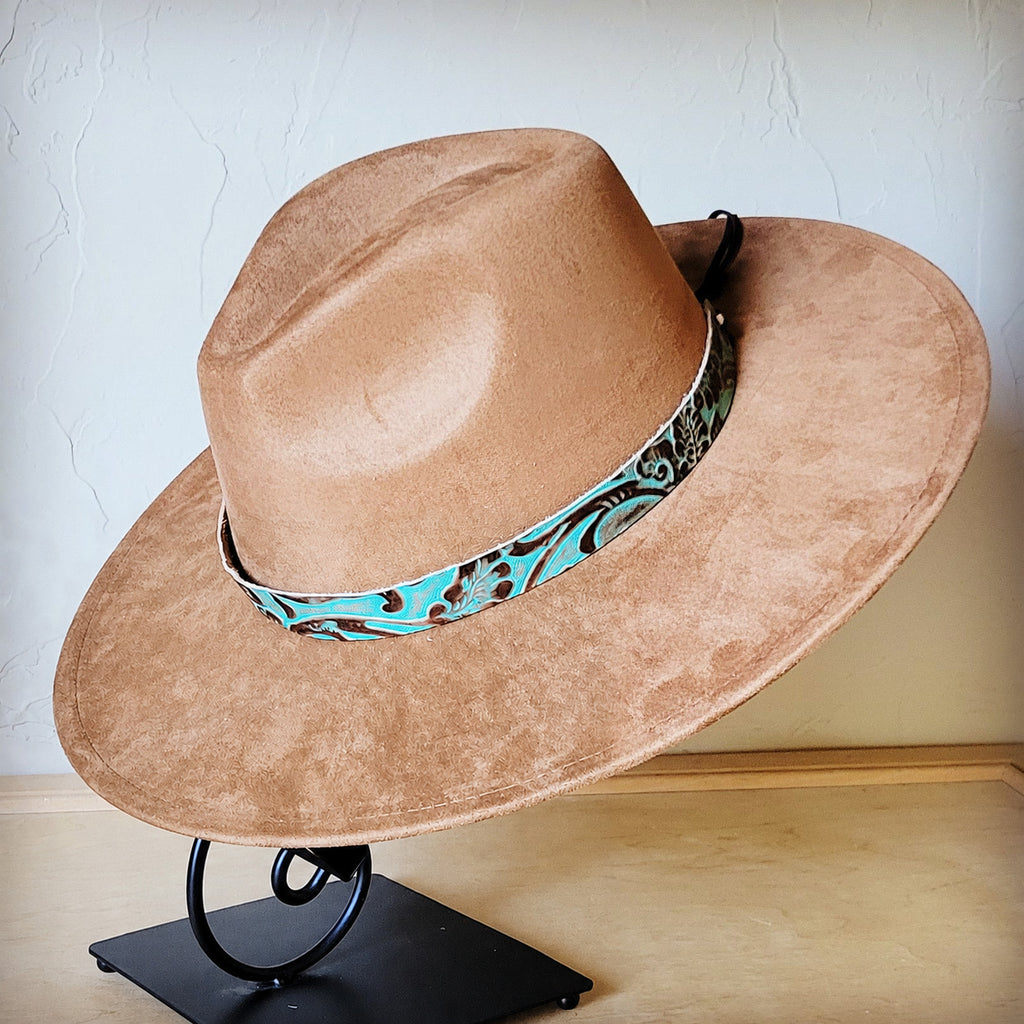 Turquoise cowboy embossed leather hat band