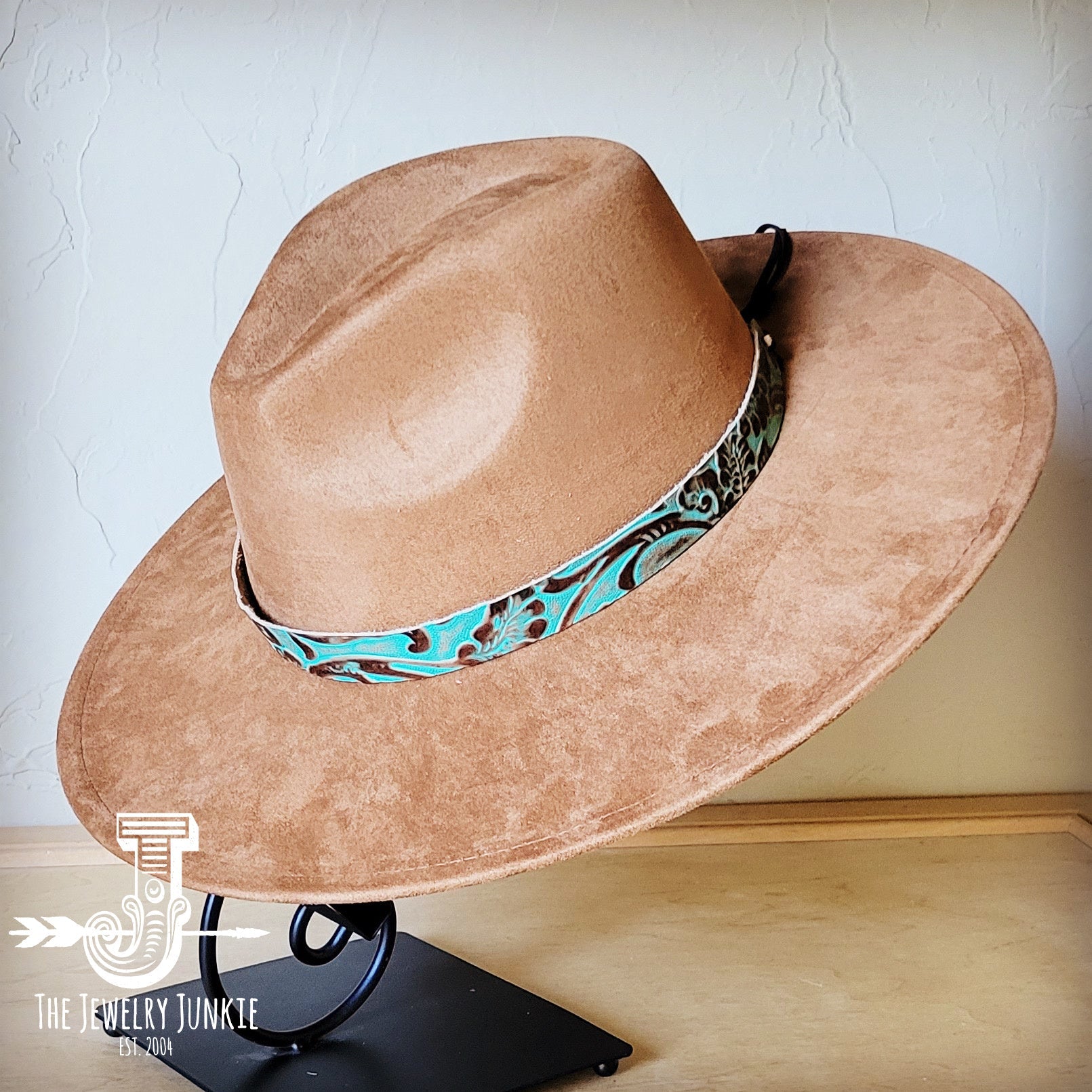 Cowboy turquoise embossed leather hat band