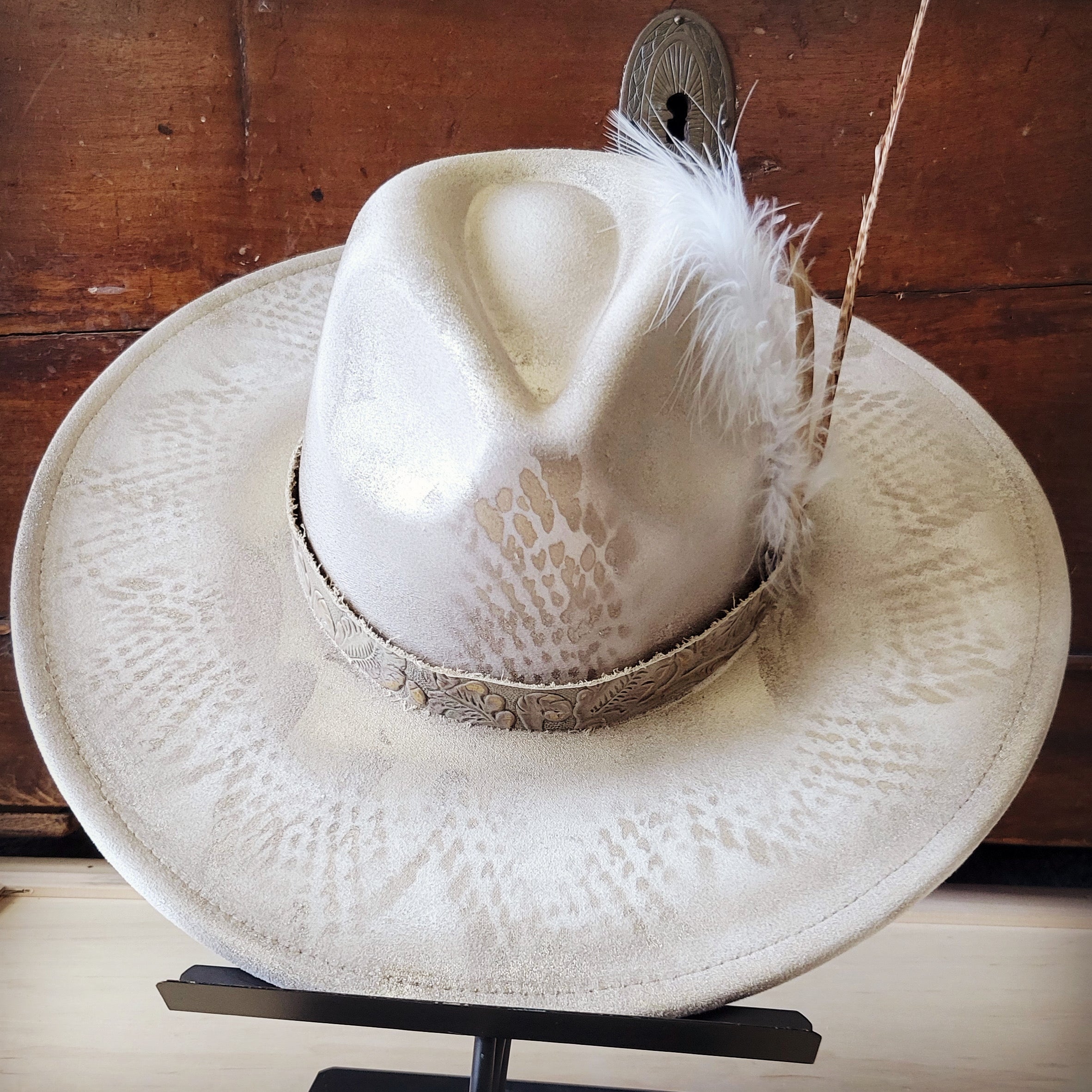 Hand-Painted Python Boho Western Cowgirl Hat and Band in Gold