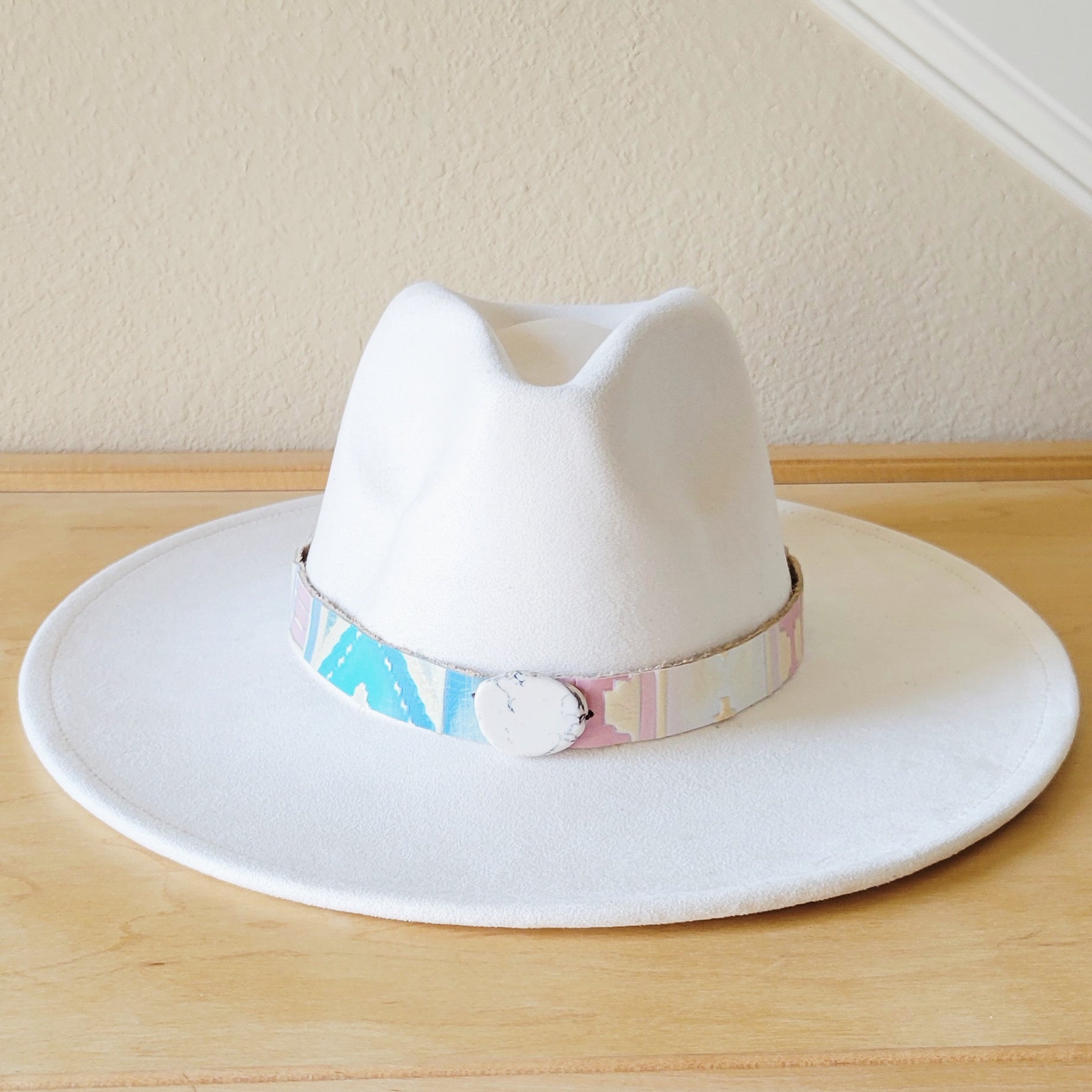 Pastel Navajo Embossed Leather Hat Band with Turquoise Slab