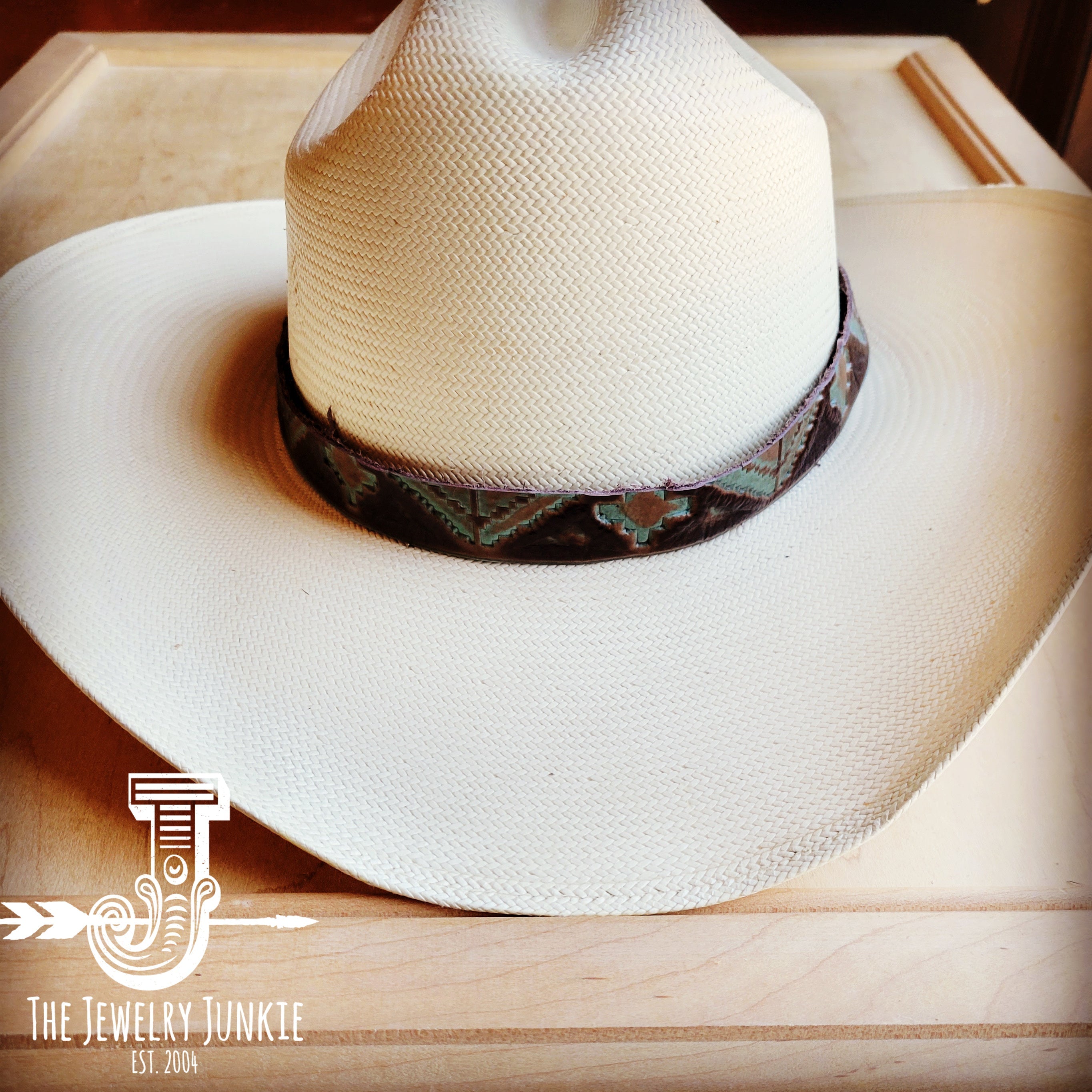 Turquoise Navajo Embossed Leather Hat Band