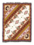Western Slant cotton throw in the Bisque colorway, diagonal bands of aztec geometry in red, teal, olive and plum crossing a pale cream ground with horseshoe motifs in the corners