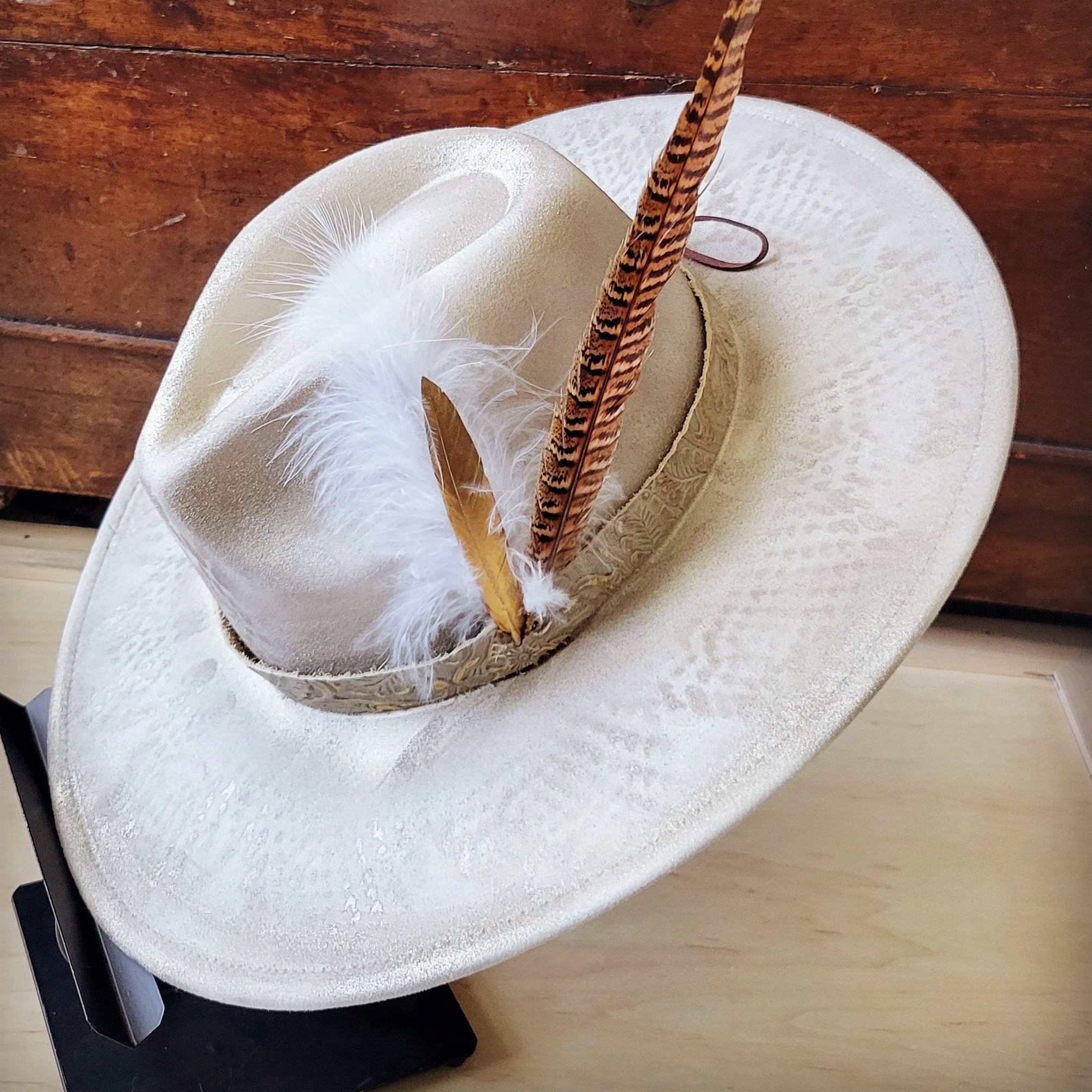 Hand-painted python boho western cowgirl hat and band in gold