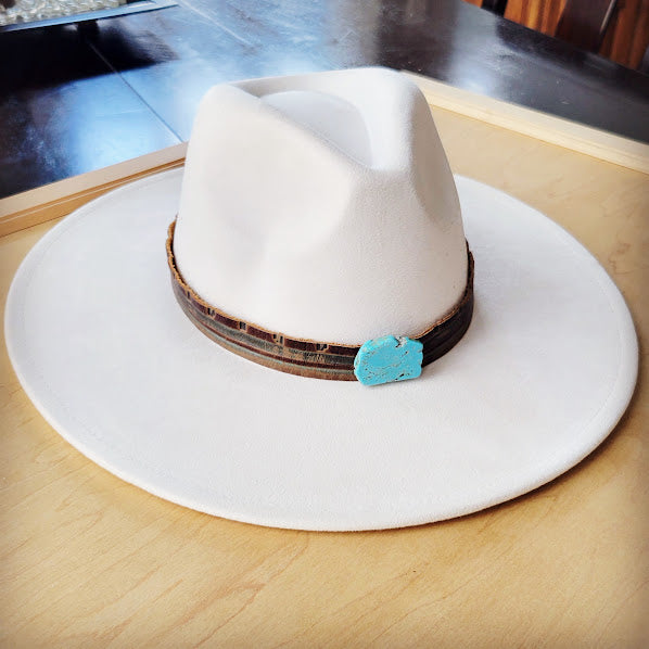 Navajo Embossed Leather Hat Band with Turquoise Slab