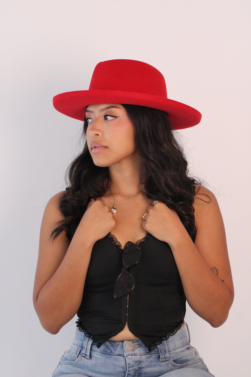 Cherry red Harper wool felt pencil brim hat