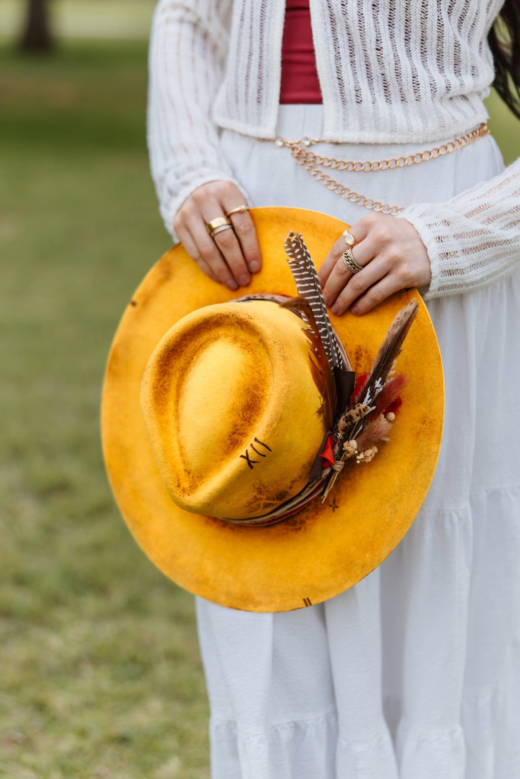 Yellow merino wool rancher hat, additional view