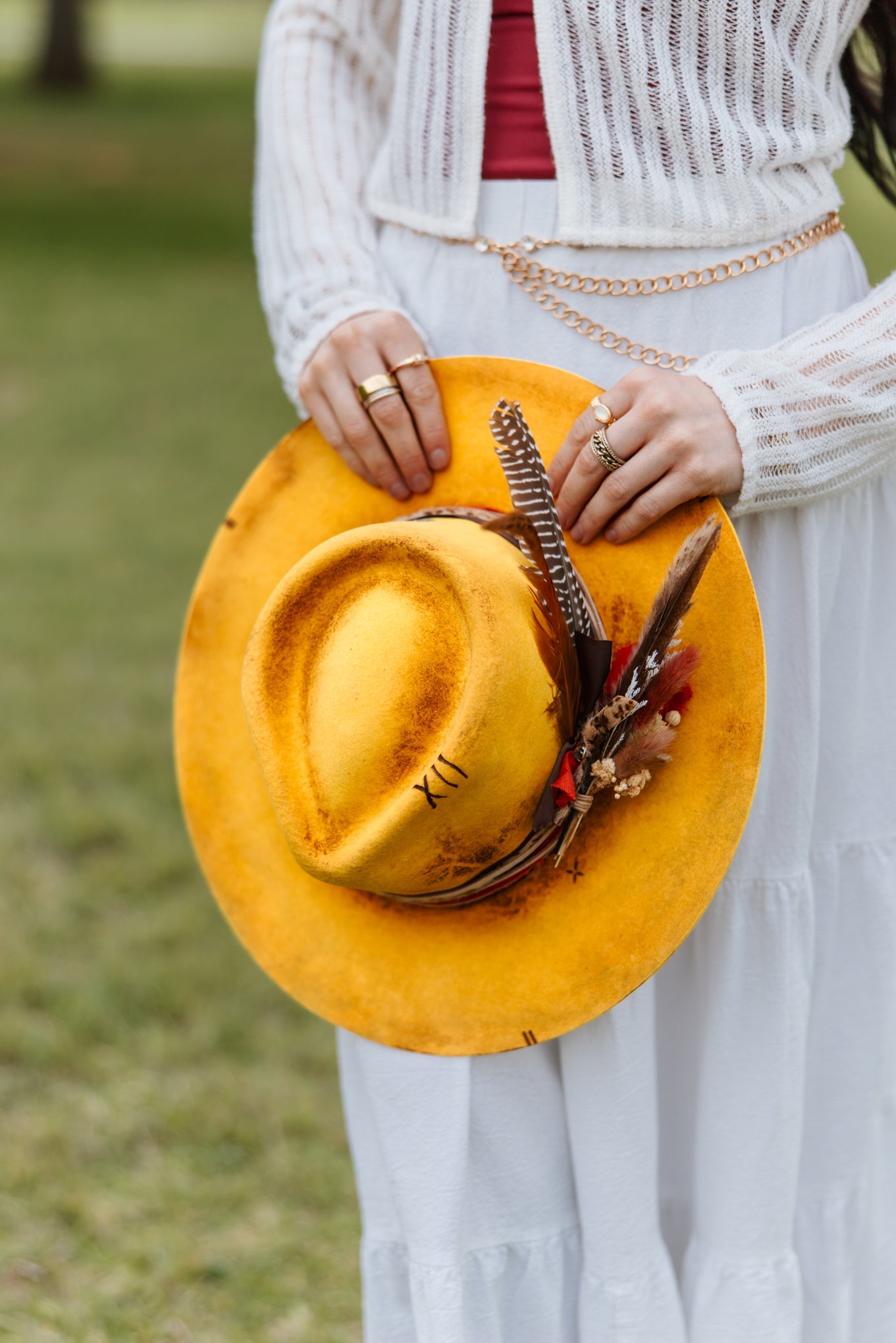Yellow merino wool rancher hat, additional view