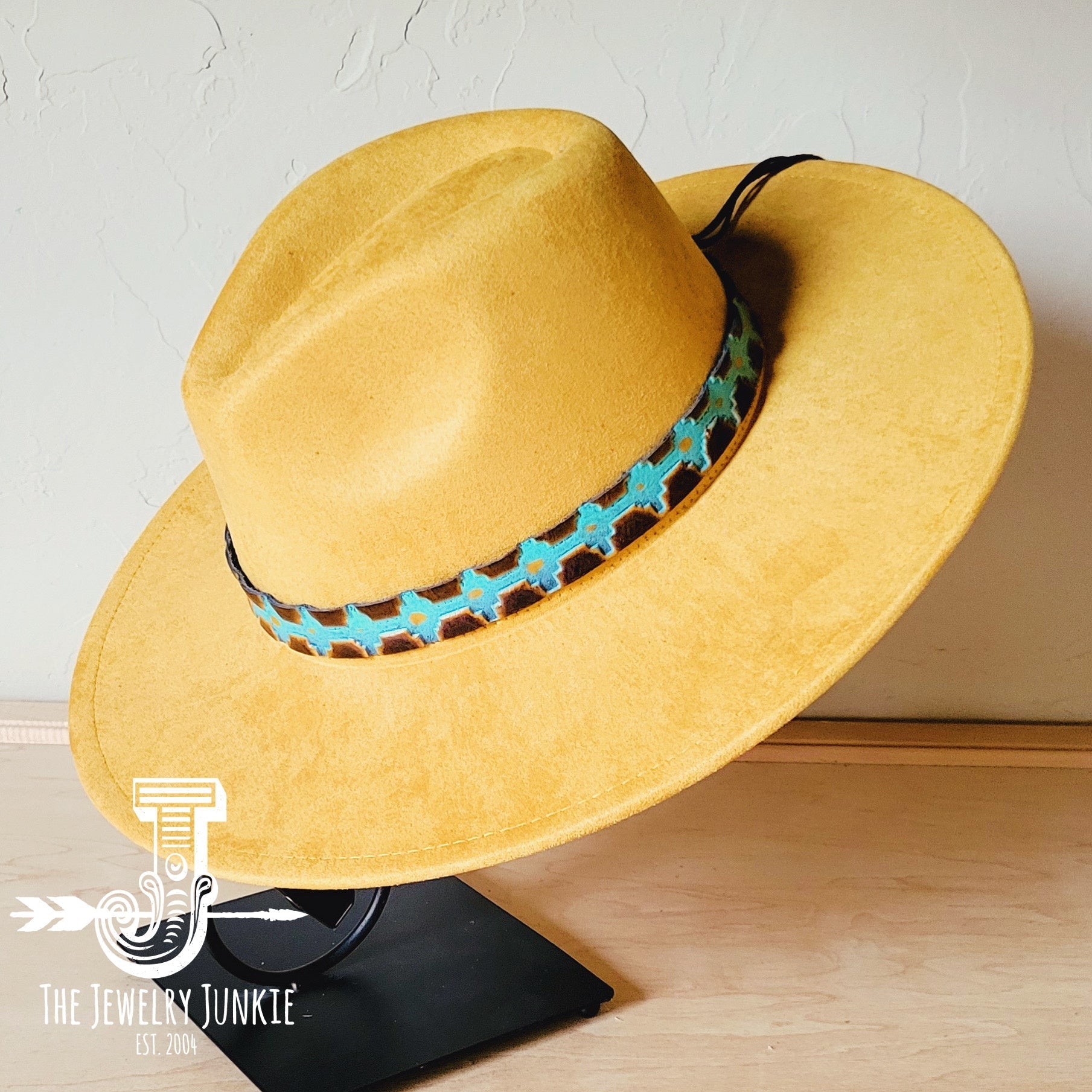 Blue Navajo Embossed Leather Hat Band