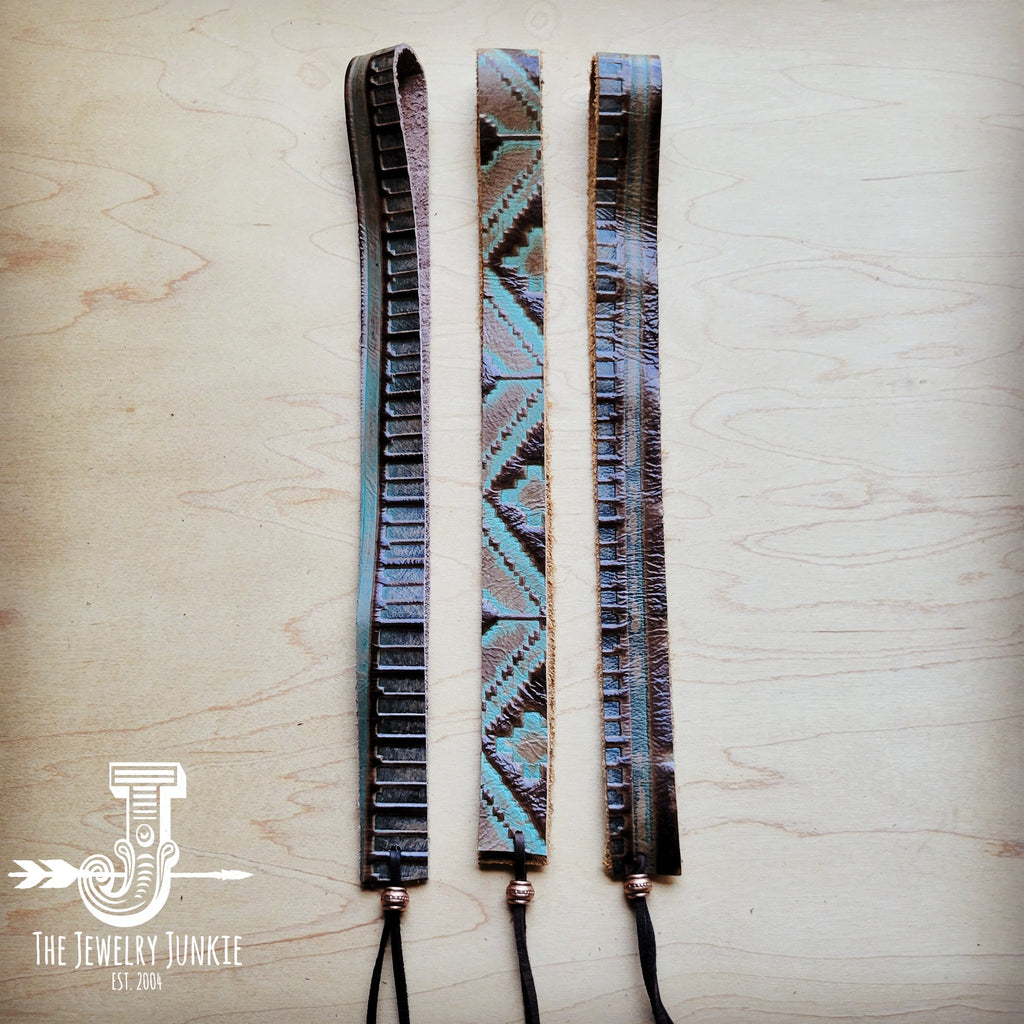 Turquoise Navajo Embossed Leather Hat Band