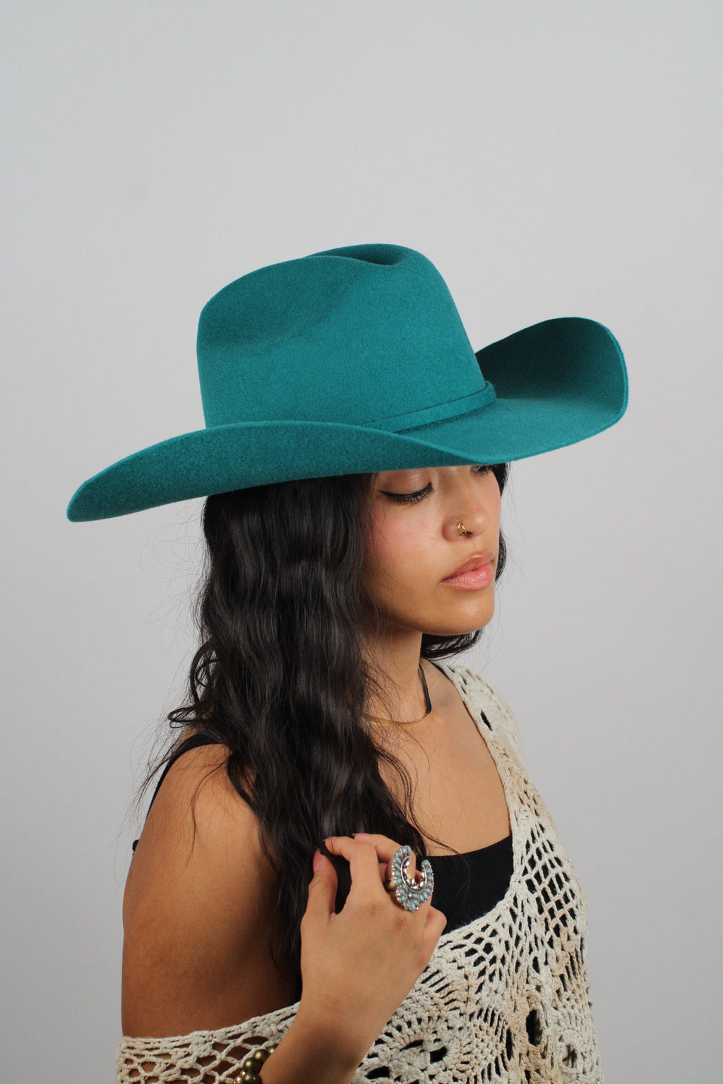 Turquoise Mustang merino wool cowboy hat, additional view