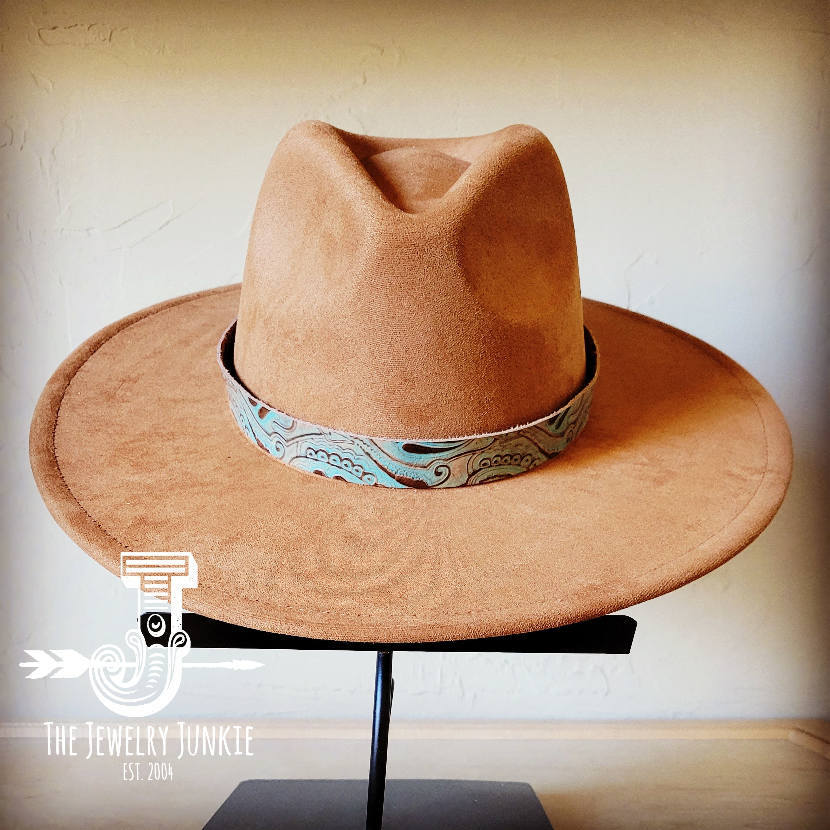 Napolis Turquoise and Brown Embossed Leather Hat Band