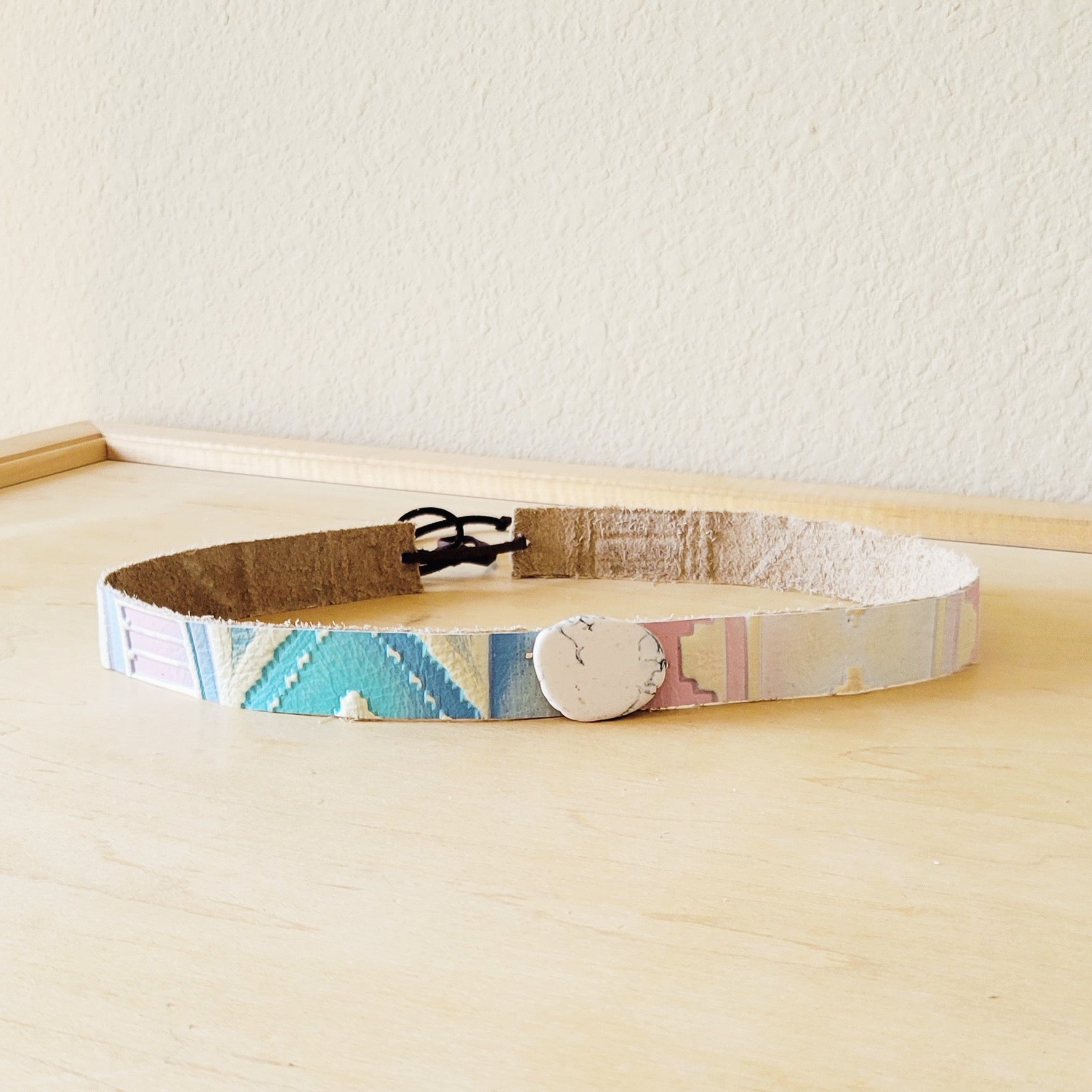 Pastel Navajo Embossed Leather Hat Band with Turquoise Slab