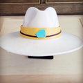 Mustard leather hat band with a turquoise-look slab