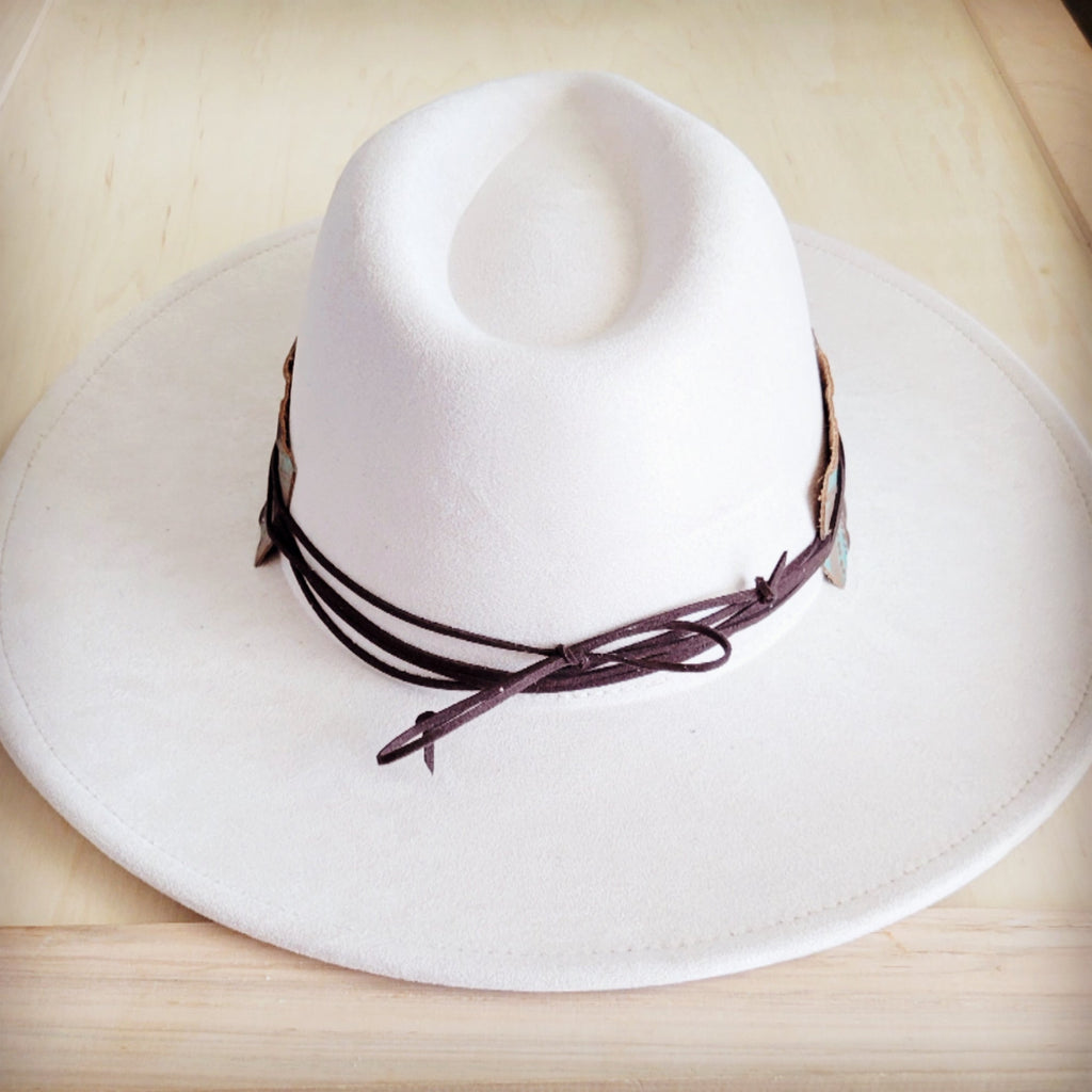 Southwest print tooled leather hat band with a turquoise-look slab, additional view