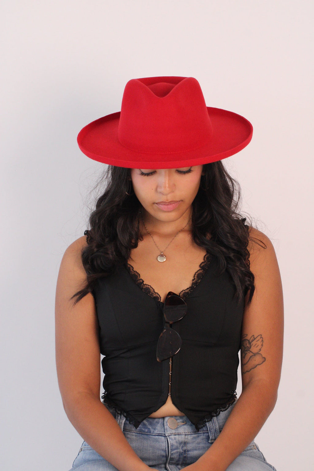 Cherry red Harper pencil brim hat, view 7