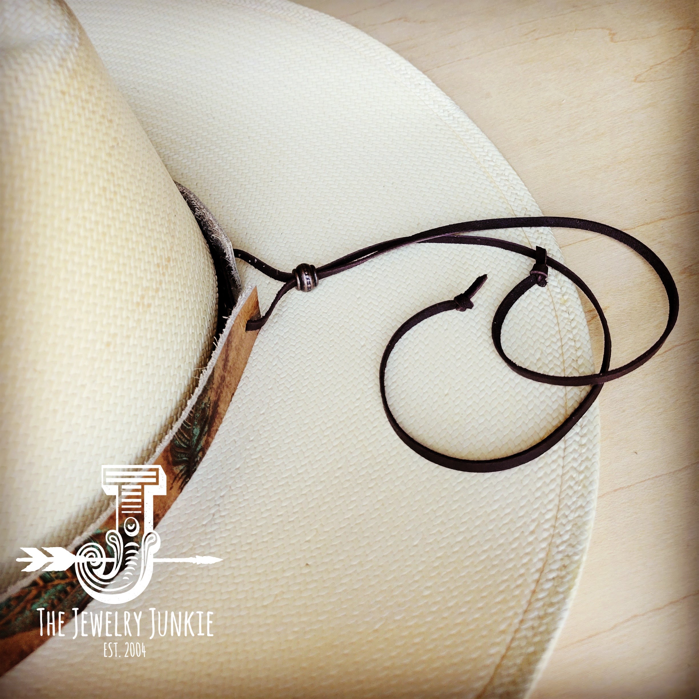Napolis Turquoise and Brown Embossed Leather Hat Band with Turquoise Slab